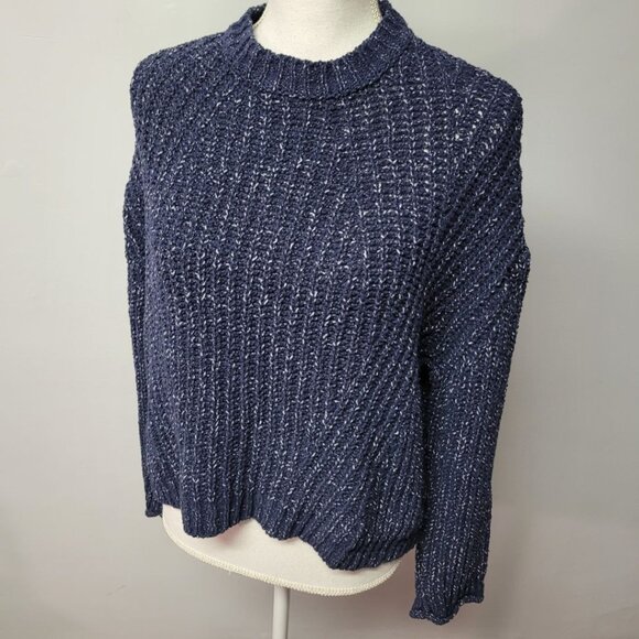 MNG Casuals Sweater Blue Knit Cropped Long Sleeve Thick Warm Winter Womens Small - Picture 8 of 8